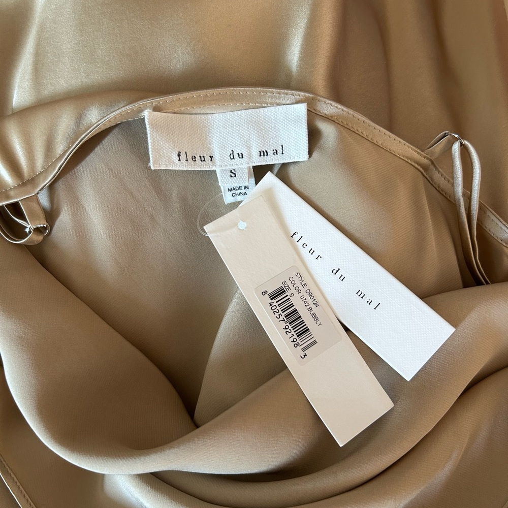 Fleur du mal NWT Short Cowl Neck Slip Dress Small Silk Bubbly Gold Mini - Picture 4 of 6